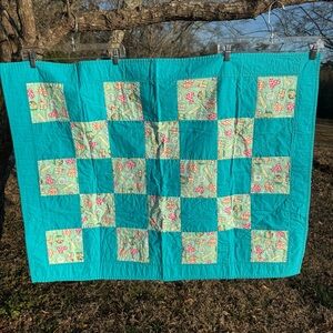 Baby/Kids Turquoise Patchwork Quilt/Crib Blanket 43”X 33”